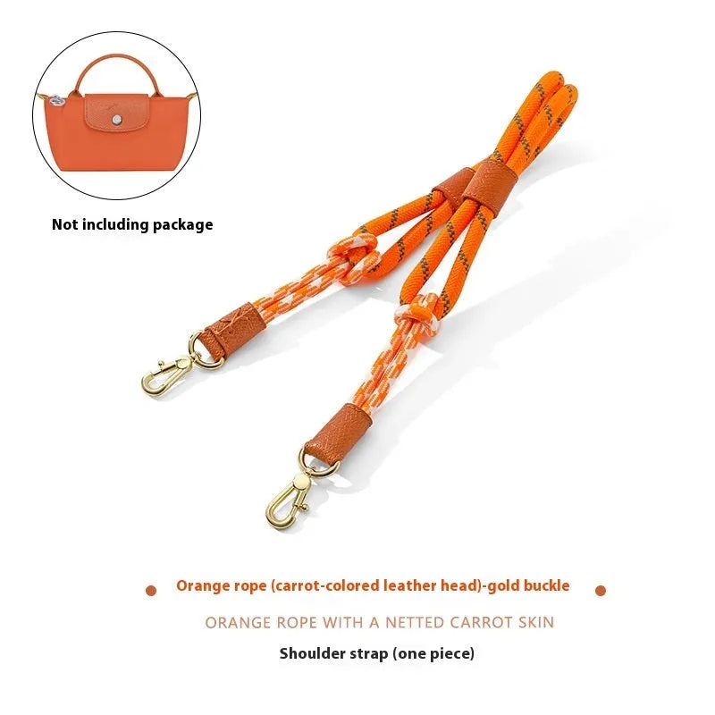 Braided nylon and cowhide leather crossbody strap with alloy buckle in gold or silver finish
