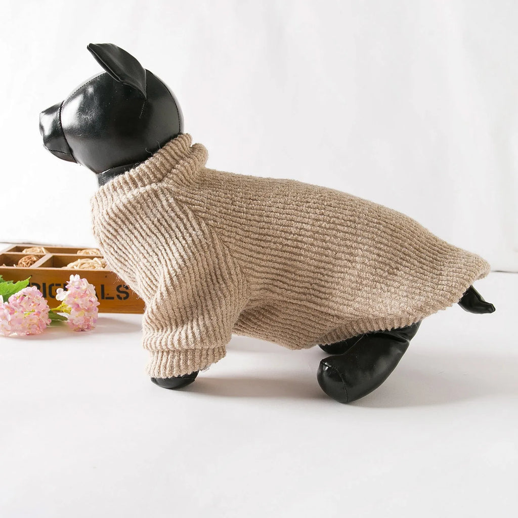 Brown cloth dog sweater pullover for small breeds in sizes XS to XL