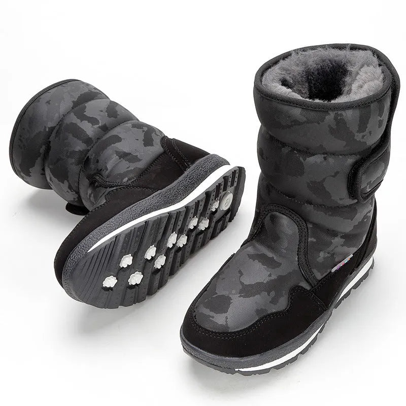 Children's waterproof slip-resistant fleece-lined mid-top snow boots in multiple colours for winter
