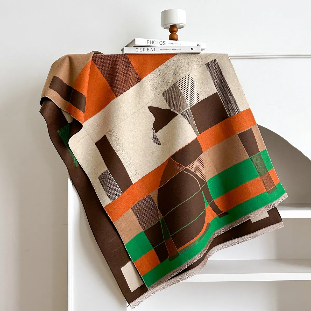 185x65cm cashmere-like polyester scarf in autumn colours showing European styling