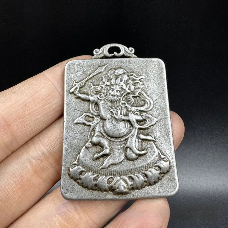 Iron metal pendant with Chinese geometric style and Buddhist Yamantaka deity design