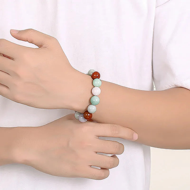 Women's jade bracelet with three colours, 13mm round beads, certificate included