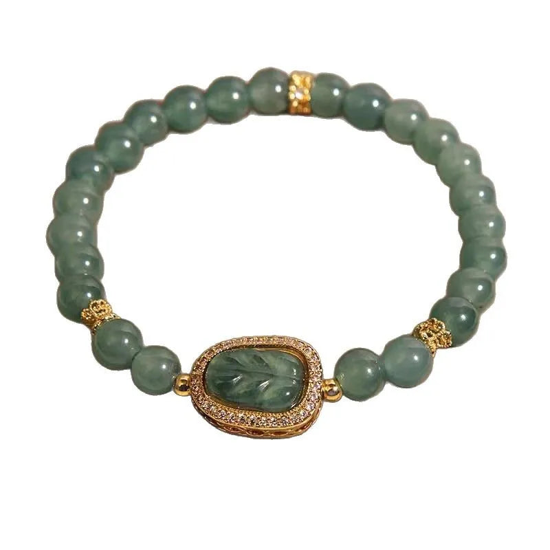 New Chinese style blue water jade bracelet with leaf pendant for women, light luxury design