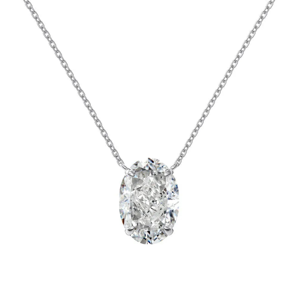 Women's S925 sterling silver necklace with a geometric oval ice flower pendant in gold or platinum finish.