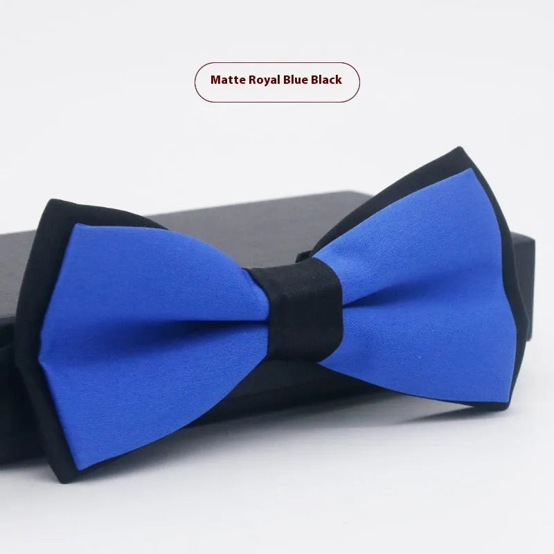 Solid colour polyester bow tie with flat head design measuring 12cm by 6cm