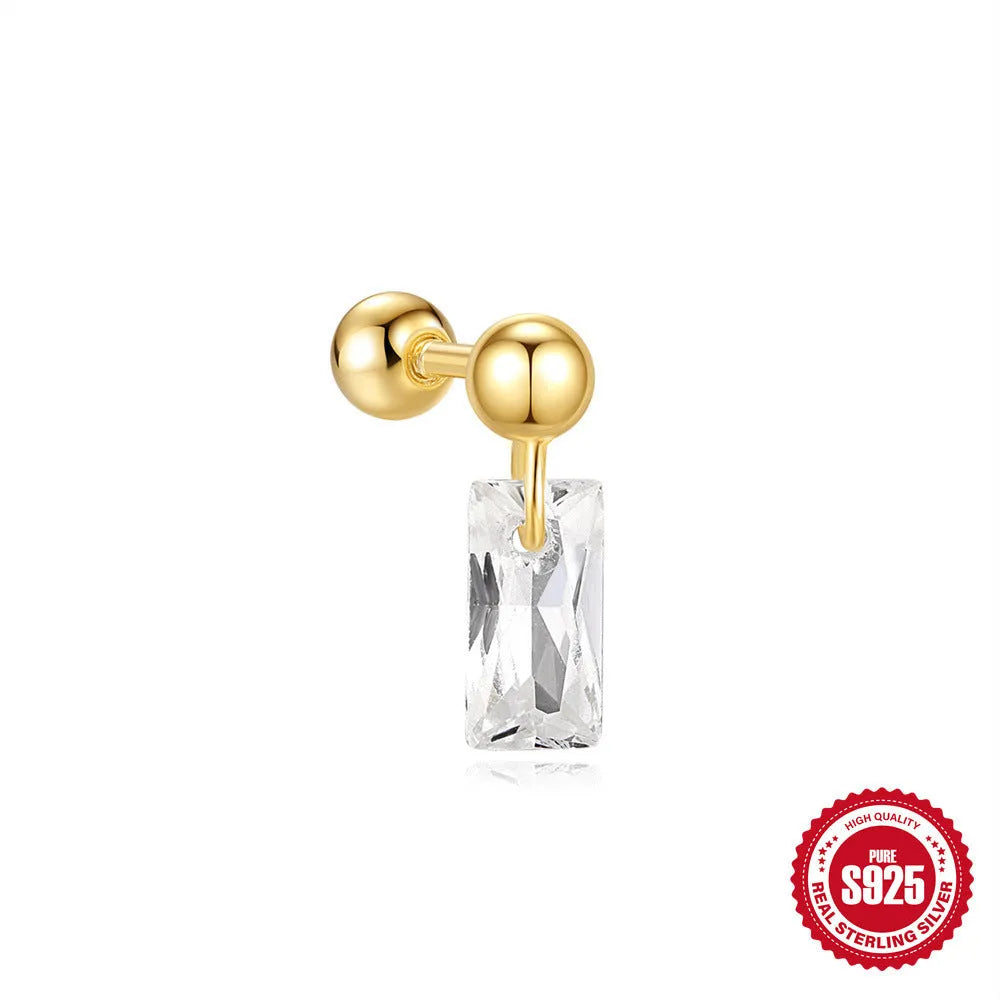 S925 sterling silver flower stud earrings with red gravel stone and gold electroplated finish