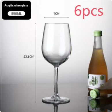 Clear acrylic wine glass with stem and bowl, shown in 550ml and 300ml sizes for party catering.