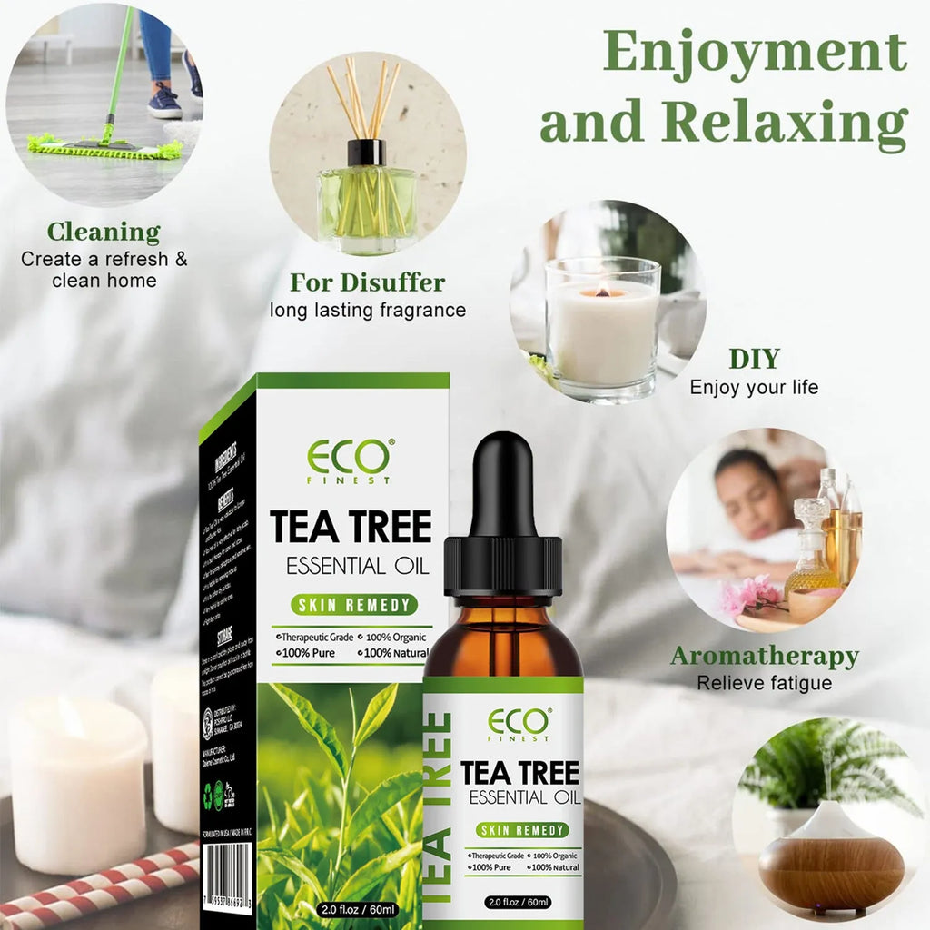 60ml bottle of pure tea tree essential oil for acne treatment and skin care