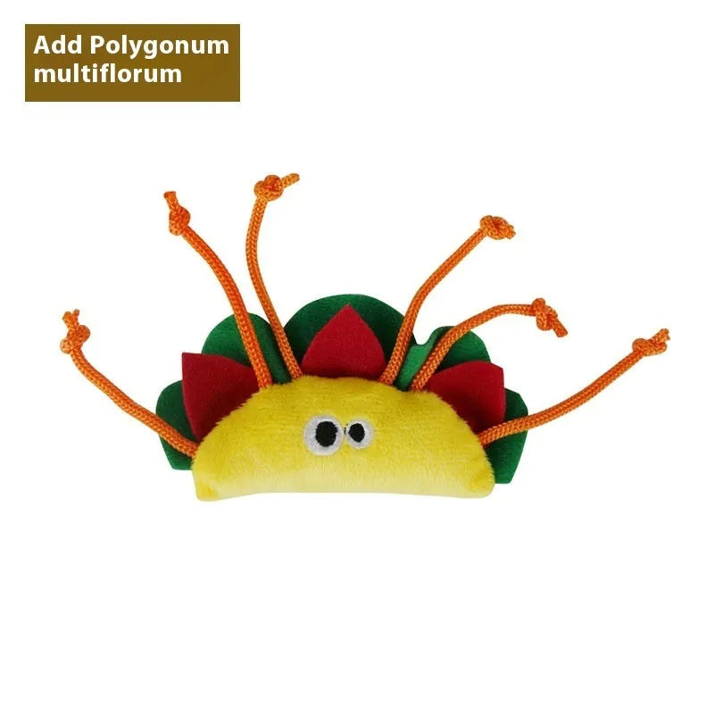 Colourful catnip plush toy shaped like a pizza, part of a set of six food-themed molar toys for cats.