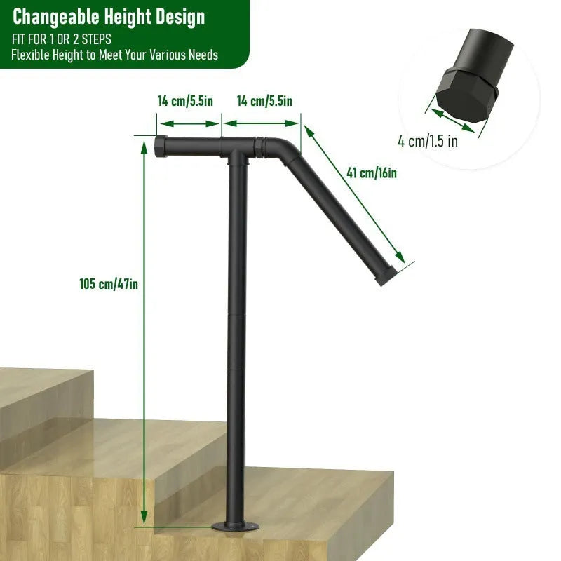 A black metal ladder support bracket for American minimalist household stairs.