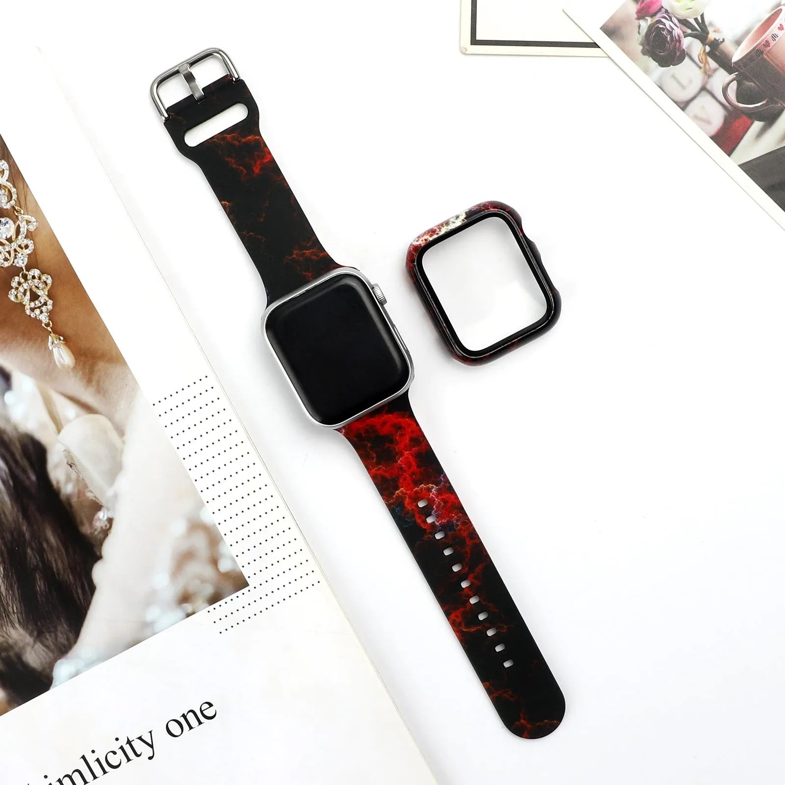 Printed silicone watch strap for Apple Watch in multiple colours and styles