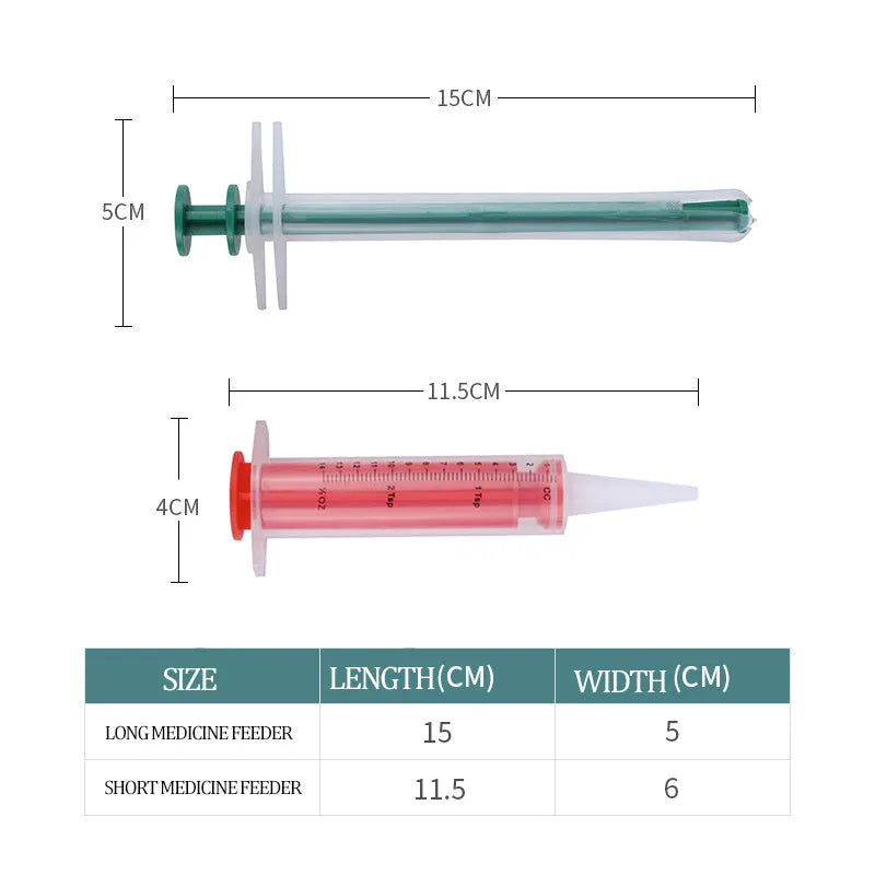 Two pet pill shooters with soft silicone tips for administering medication to cats and small dogs