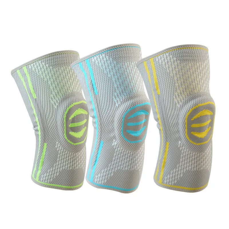 Cotton mountaineering knee pads in green, blue, or yellow colours with size options