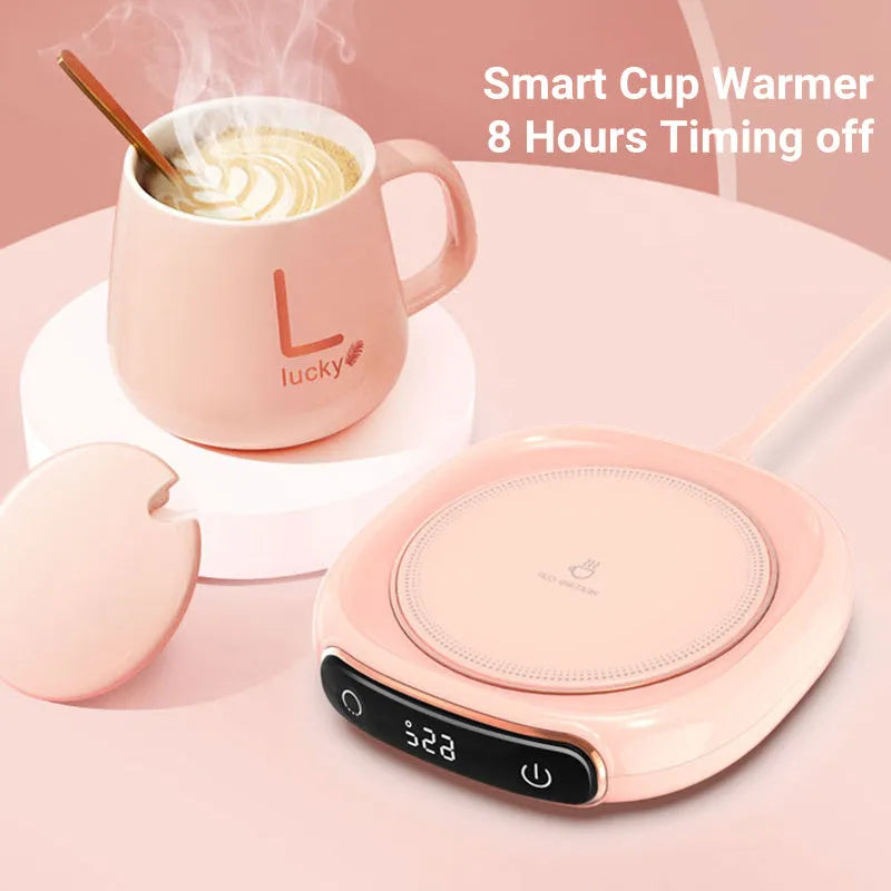 White electric mug warmer heating coaster on desk USB powered 130x110mm