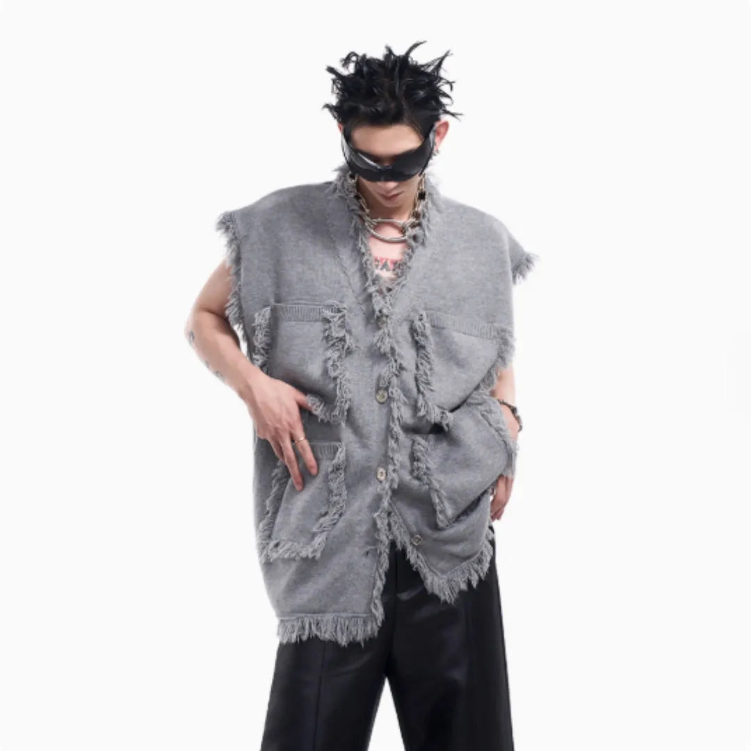 Men's special-interest design V-neck sweater vest coat in autumn Korean style, blue, front view