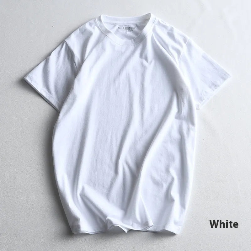 Men's solid colour round neck t-shirt in combed cotton fabric shown in multiple colour options