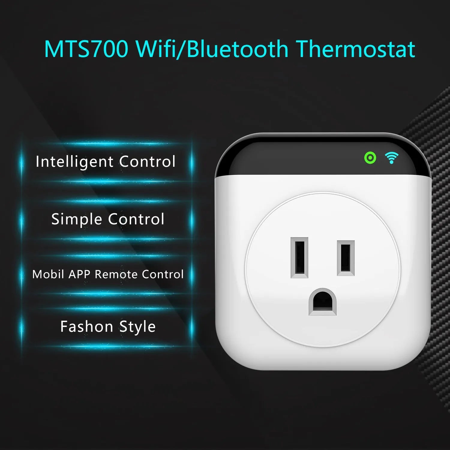 White Tuya smart temperature control switch socket for US outlets with a temperature sensor probe.