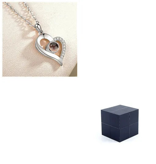 I Love You necklace with zircon pendant in silver, 100 languages design, chain length 40+5 cm