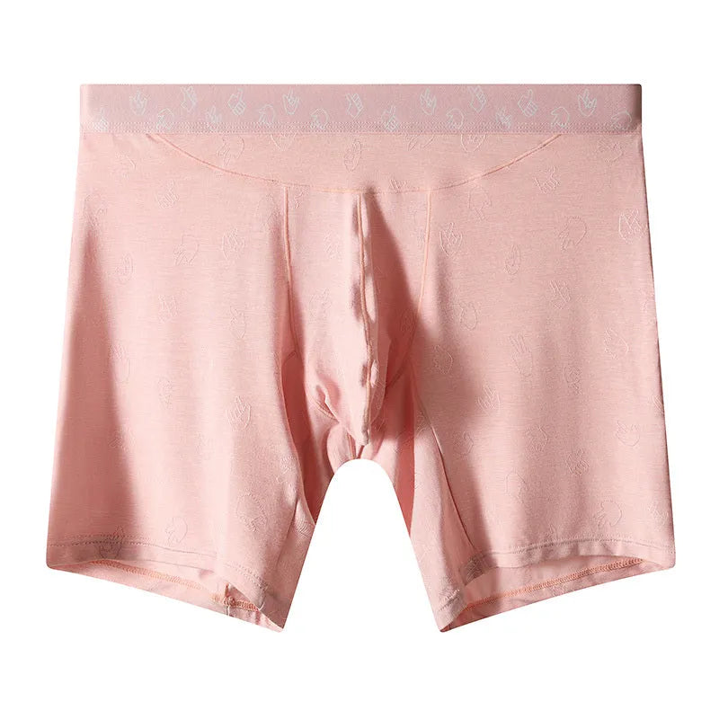 Men's lengthened modal ice silk boxer shorts with hip lifting in blue, front view