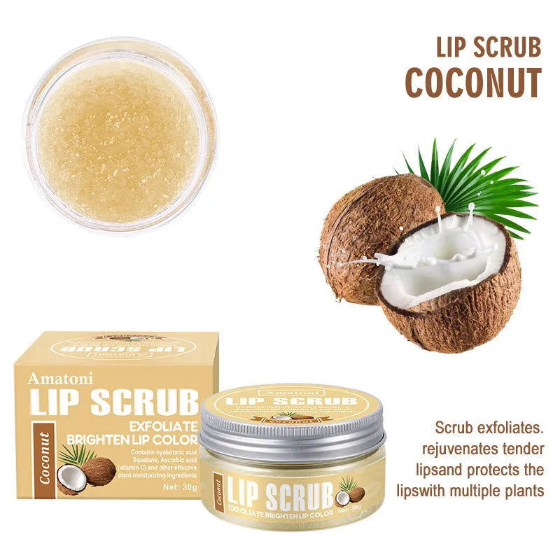 Amatoni 30g fruit flavour lip scrub cream jar in coconut raspberry vanilla watermelon options