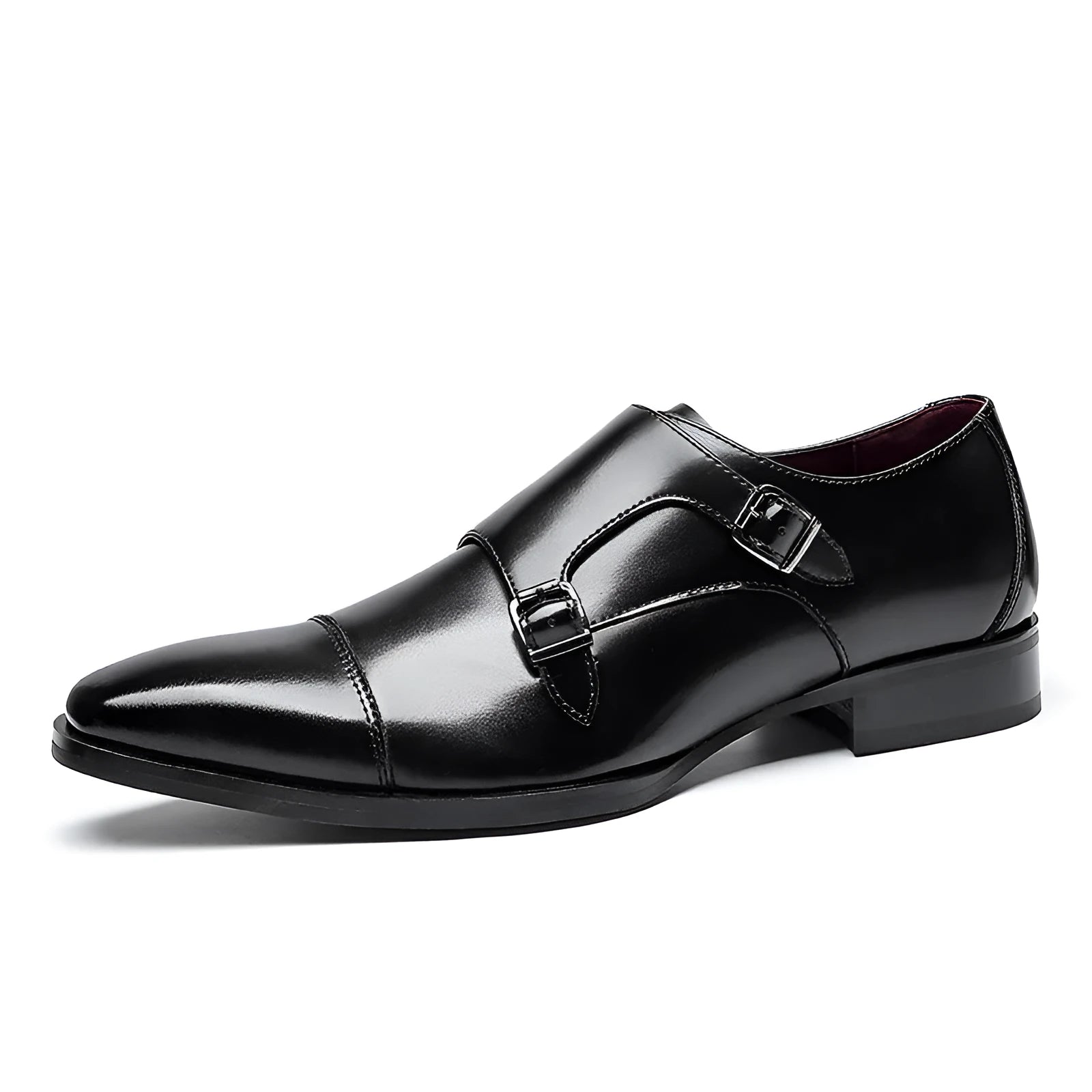 Men's leather shoes with square toe design in black and light brown colours