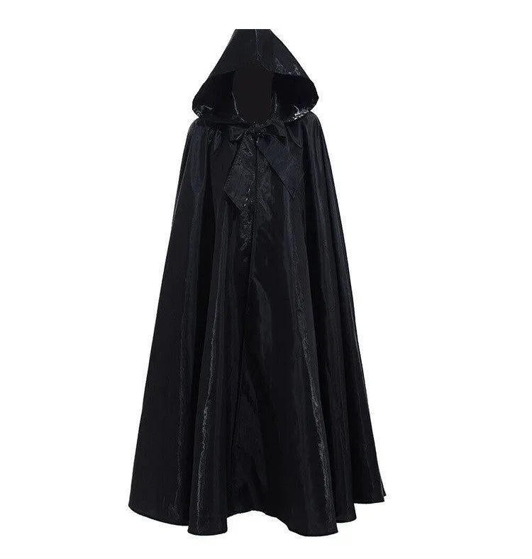 Halloween costume medieval cloak wizarding robe in polyester available in black brown green orange purple red sizes S to 2XL