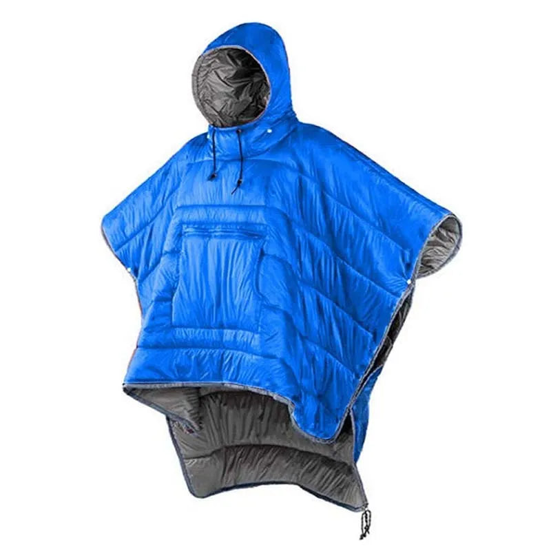 Grey or army green adult wearable sleeping bag cloak measuring 200x140cm with hollow cotton insulation