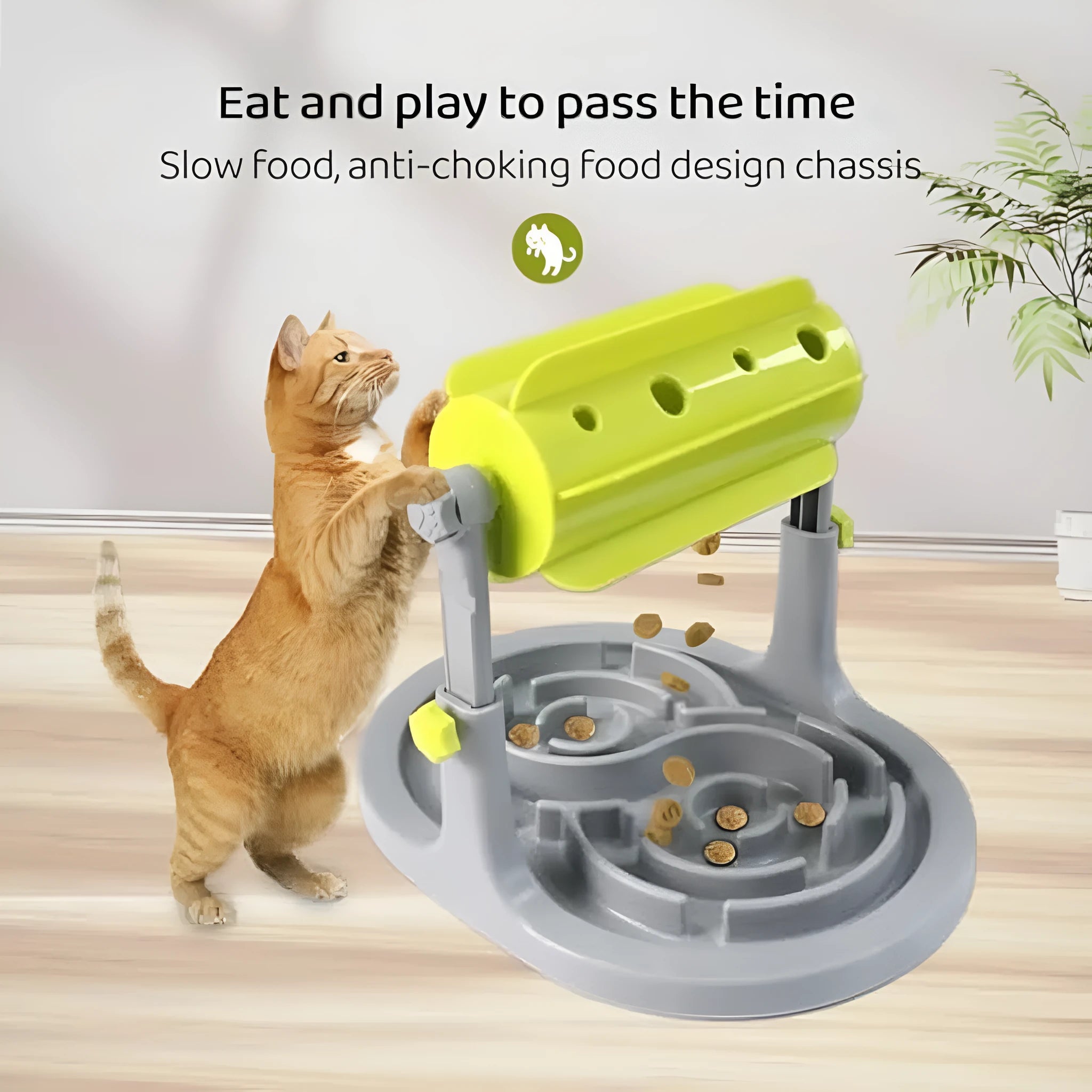 Blue adjustable height interactive pet slow feeder bowl with raised feeding patterns