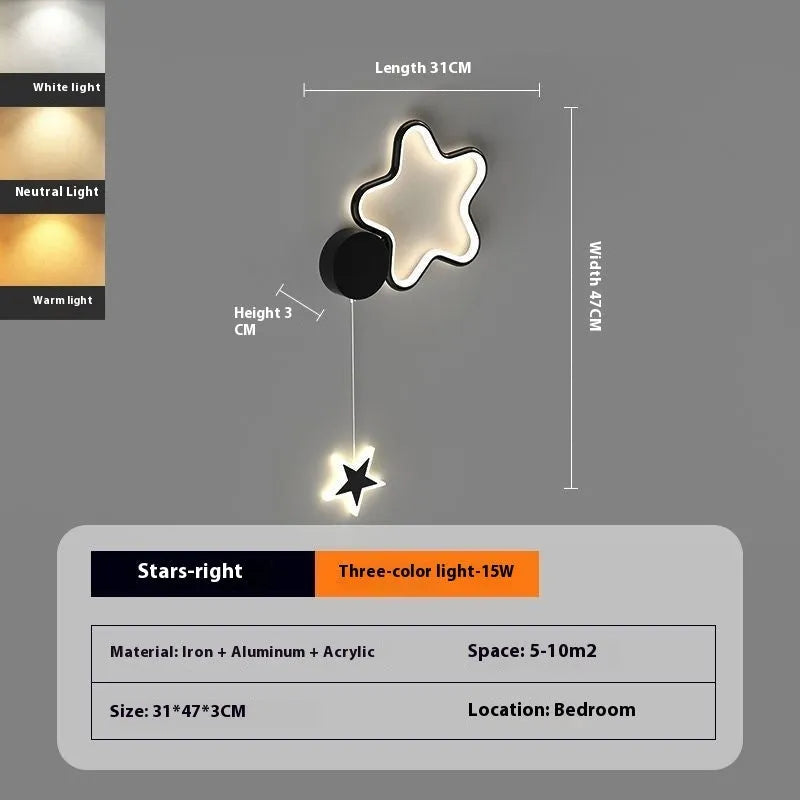 Children's cartoon cloud star wall lamp with LED light in black or white finish