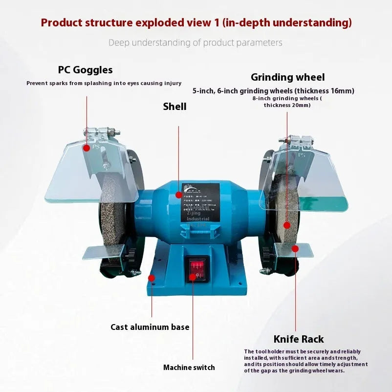 5-inch desktop polishing machine for knife sharpening with metal construction and US plug