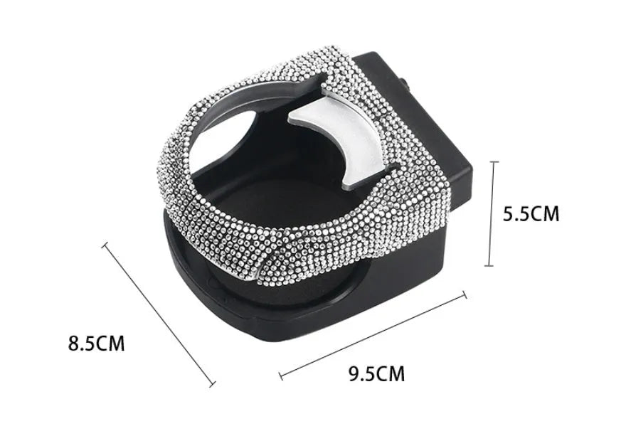 White rhinestone-decorated car cup holder bracket mounted on a car air vent