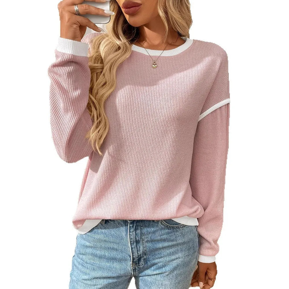 Women's loose fitting long sleeve polyester pullover top in light green colour