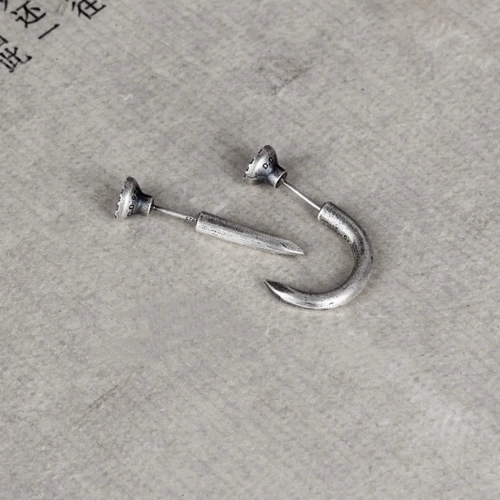 S925 sterling silver punk nail earrings straight and curved designs unisex jewellery