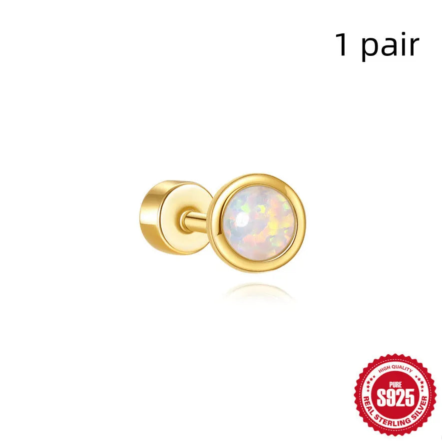 S925 sterling silver geometric flat column thread ear bone studs in gold plating.