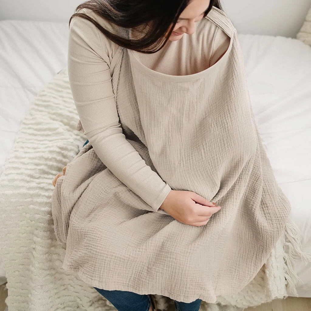 Breathable muslin nursing cover with rigid hoop for breastfeeding privacy