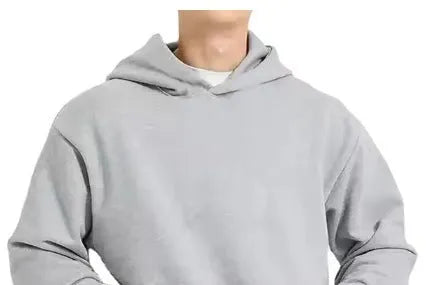 Men's grey fleece-lined cotton hooded sweatshirt with pullover design
