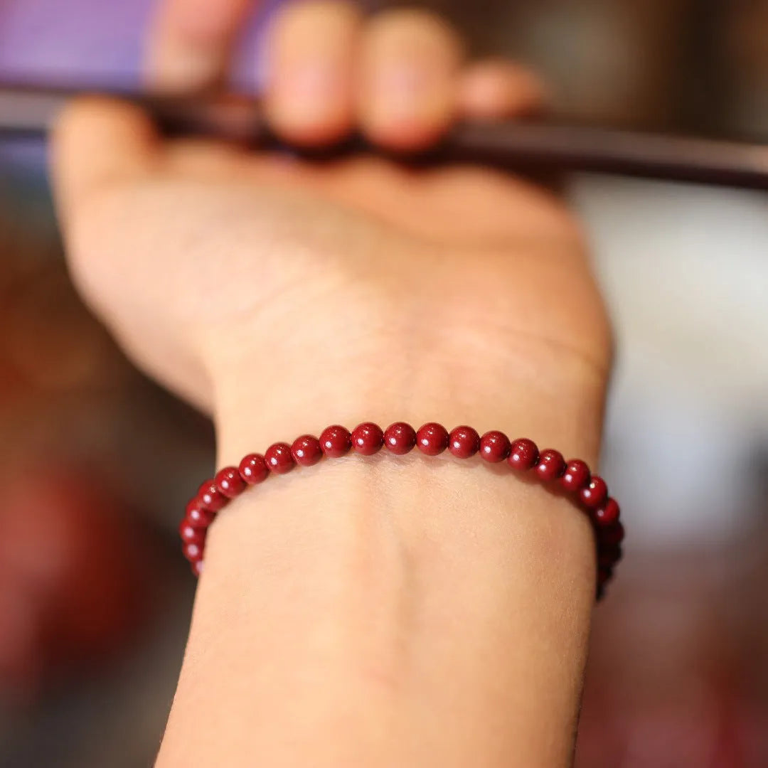 Natural cinnabar bracelet with purple gold sand design and geometric auspicious patterns