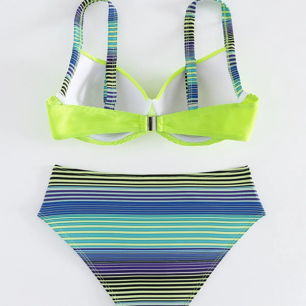 Green printed halter bikini set for women with sleeveless top and split briefs