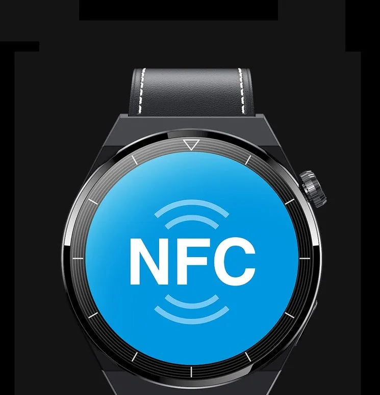 Round Android smartwatch with black silicone strap showing colour screen displaying time and notifications