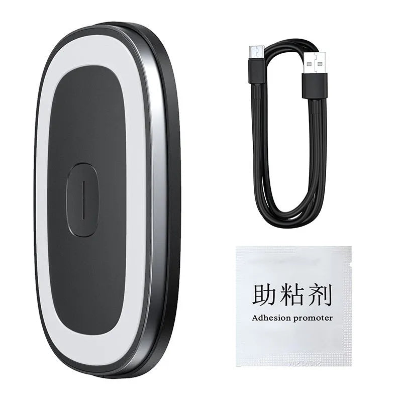 LED car reading light in black, USB rechargeable with 400mAh battery, two brightness gears, compact design
