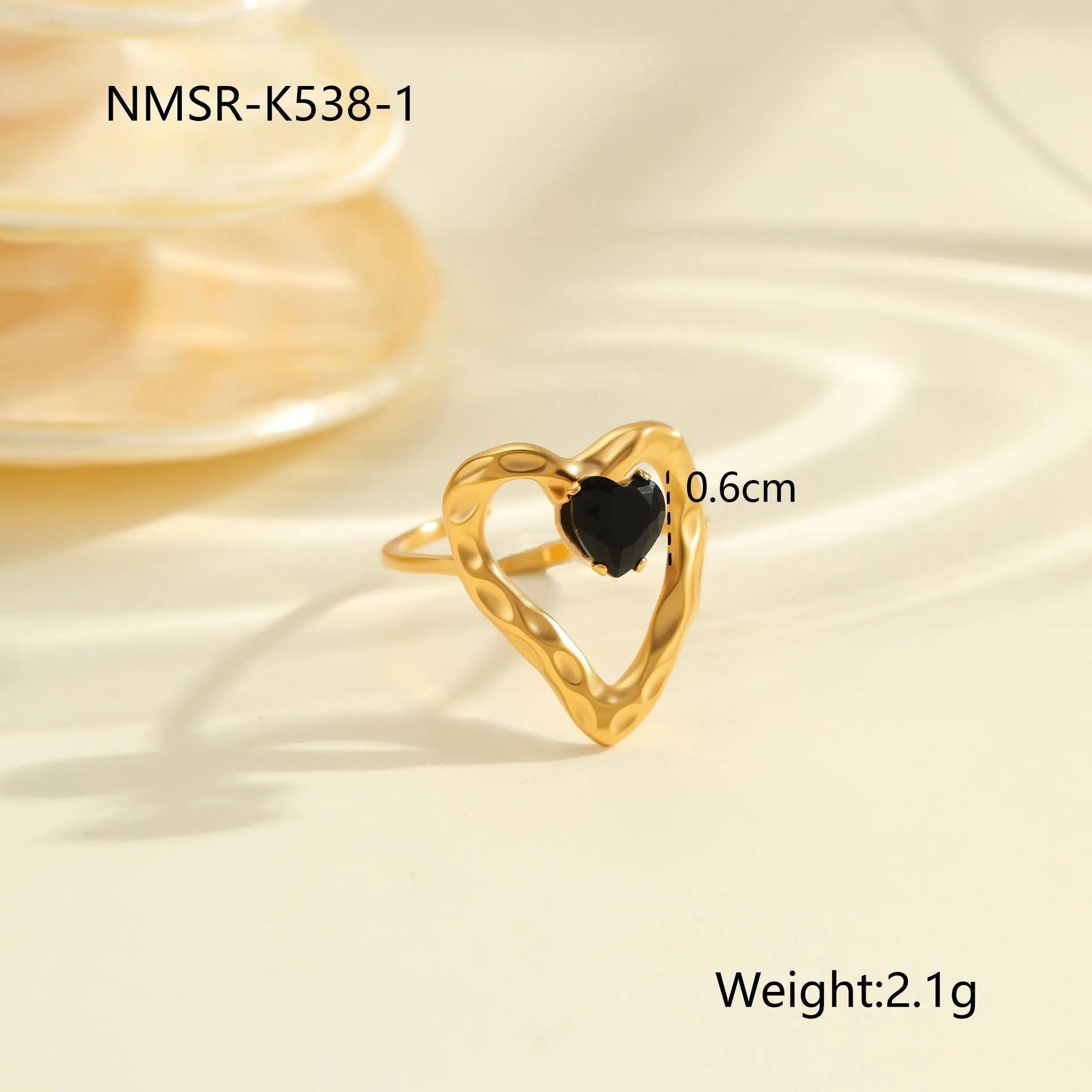 Geometric open mouth stainless steel ring with zircon stones and electroplated finish