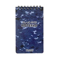 Spiral-bound waterproof office notepad showing stone paper pages and PP cover in camouflage pattern