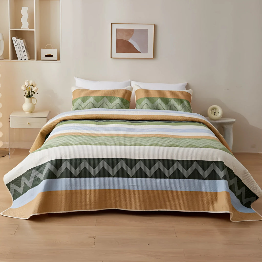 Pure cotton printed bed sheet set in modern simplicity style with reactive dyed patterns for summer bedding