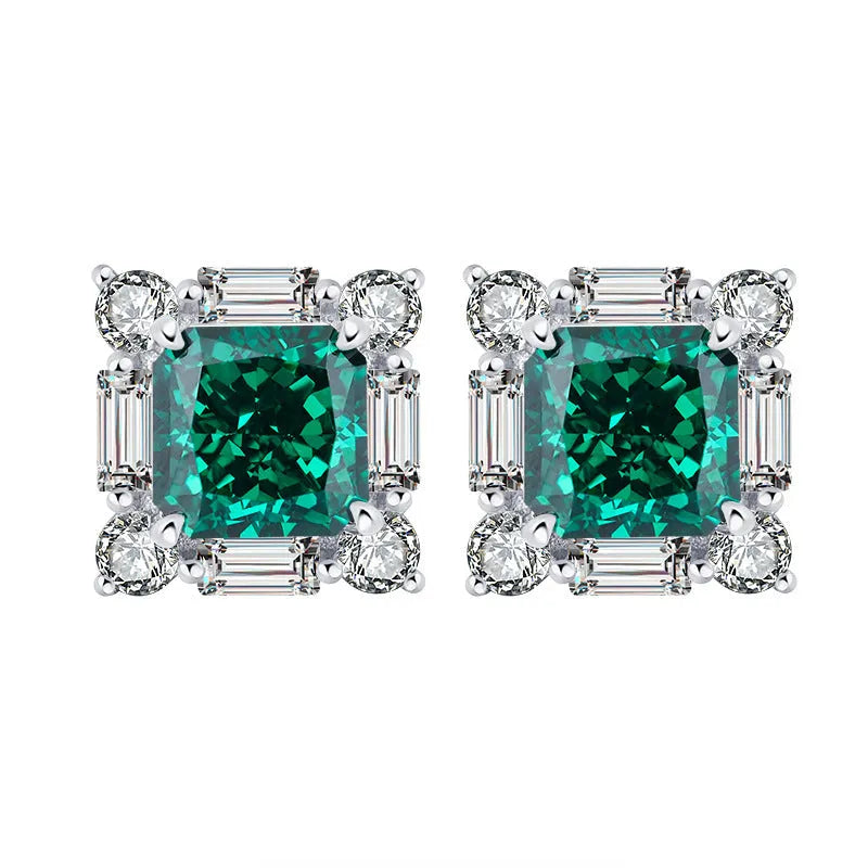 S925 silver emerald diamond jewellery set with necklace earrings and ring on display