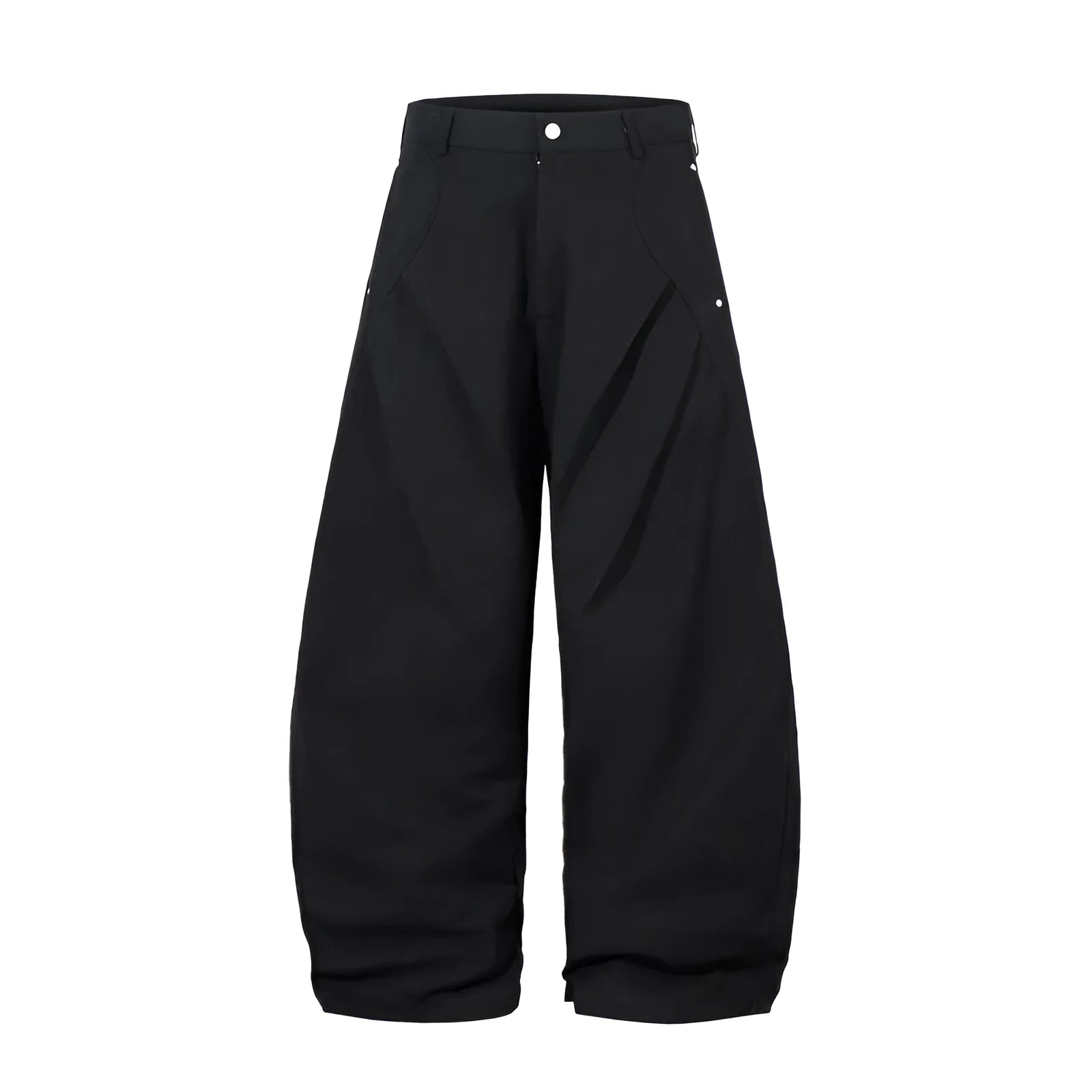 Black men's loose-fitting cotton pleated trousers with a wide-leg casual style.