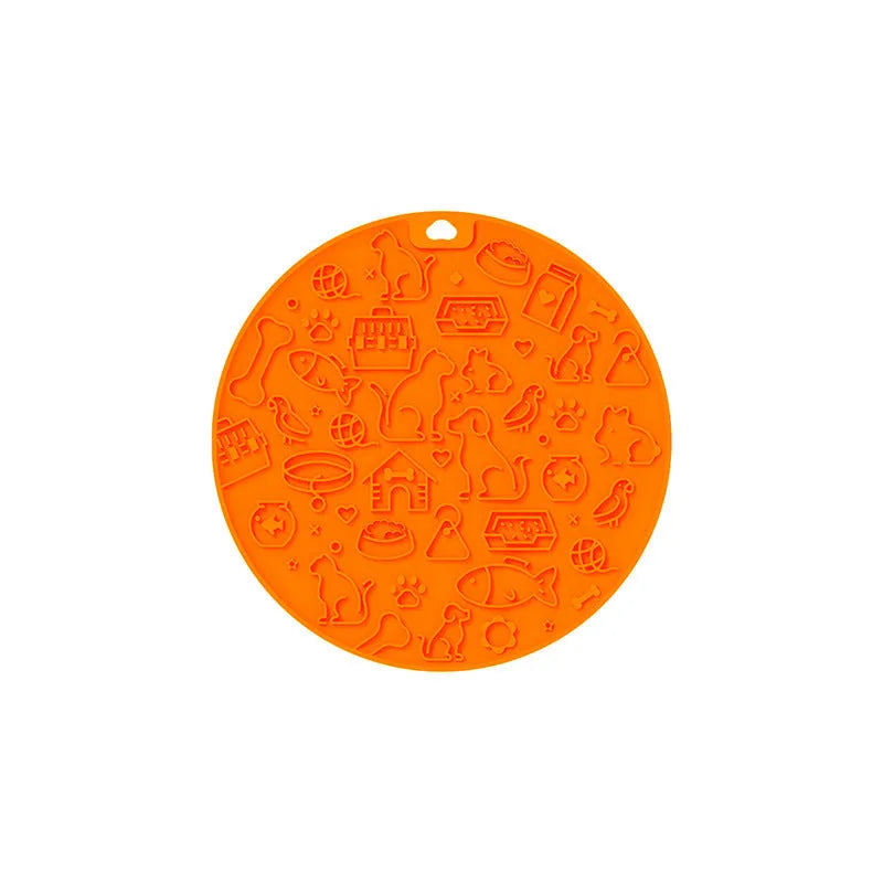 Round silicone pet licking mat with suction cup, shown in blue colour.