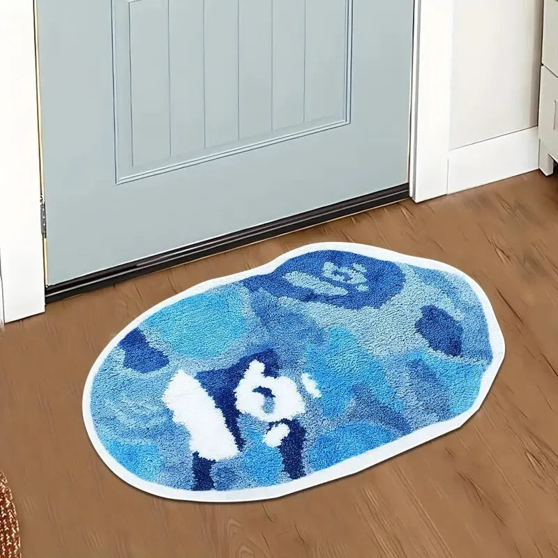 Non-slip absorbent polyester bathroom floor mat with cartoon cat design, 40x60cm