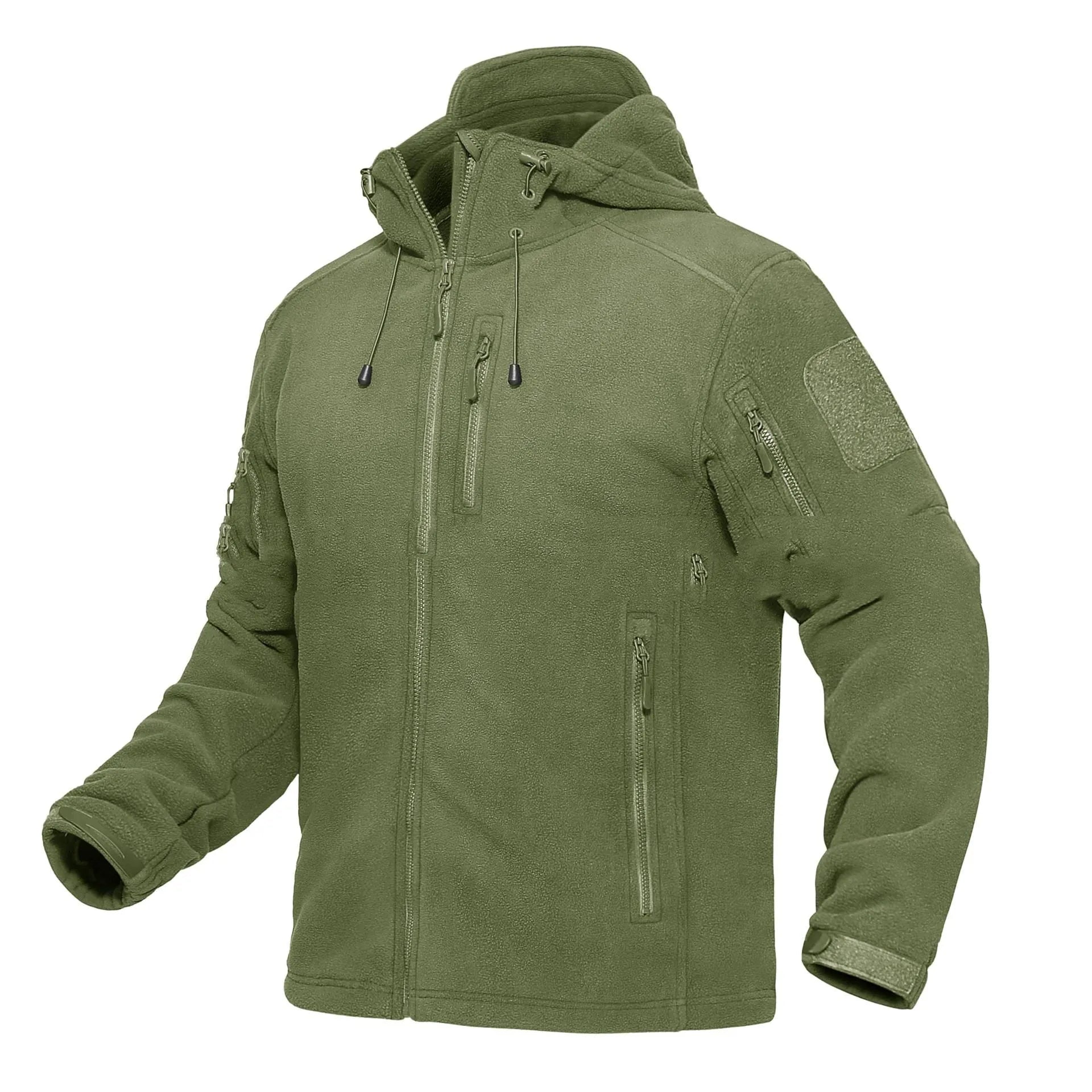Men's hooded corduroy winter jacket in army green, long sleeves, polyester fabric