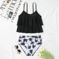 High waist double-layer printed swimsuit in polyester fabric with Black and Coconut Tree colour options