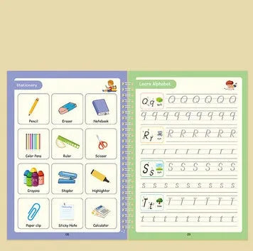 English children's groove magic practice set with double-sided notched post book, pen, and ten pen refills for calligraphy control training